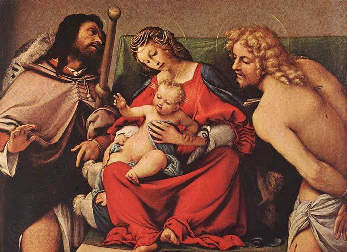 Lorenzo Lotto Madonna with the Child and Sts Rock and Sebastian Norge oil painting art